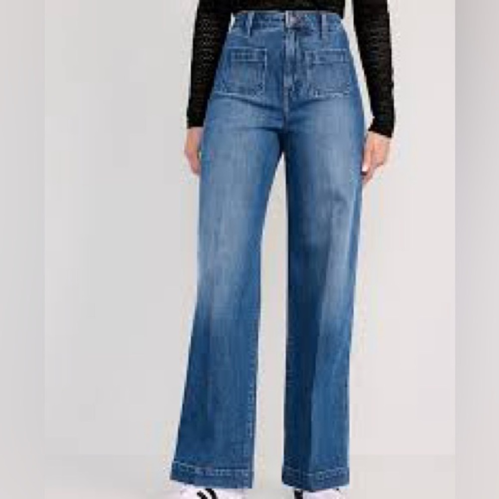 Old Navy Jeans Womens 6 Blue Extra High Rise Wide Leg Boho Festival Stretch